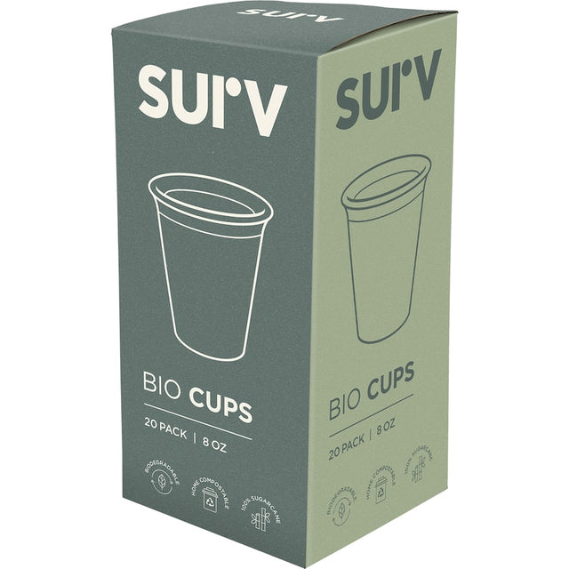 Eco-friendly Surv. Biodegradable Cups made from 100% sugarcane, perfect for parties, microwaveable, and home compostable.