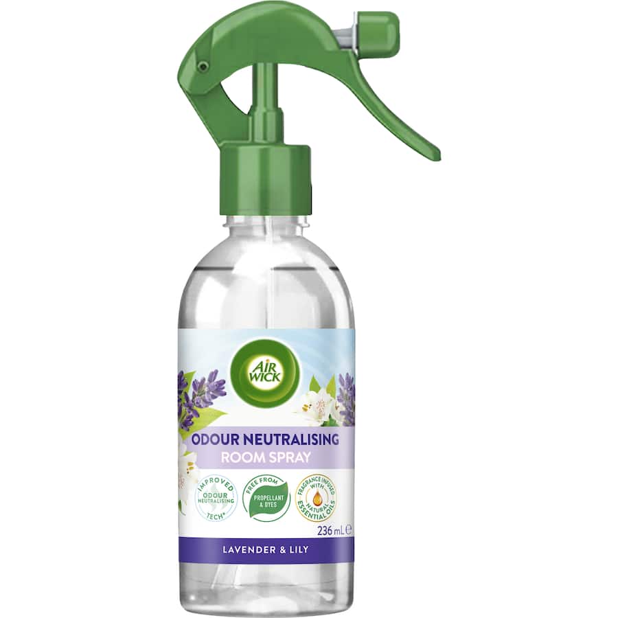 Air Wick Odour Neutralising Air Spray in Lavender & Lily of the Valley, a floral air freshener that eliminates bad smells and adds charm.