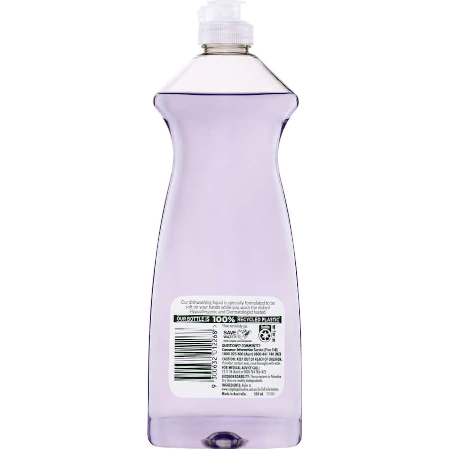 Palmolive Dishwashing Liquid for Dry Skin with Aloe, tough on grease yet gentle on sensitive hands, in a 100% recycled bottle.
