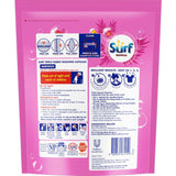 Surf Laundry Detergent Capsules Tropical pack, featuring 30 vibrant capsules for powerful cleaning and captivating floral scents.