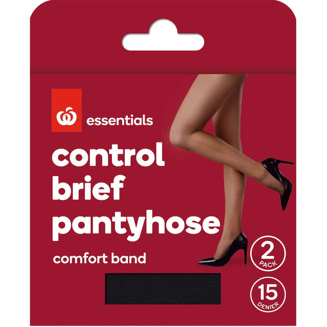 Essentials Pantyhose Control Brief in black, 15 denier, featuring reinforced toe and sleek silhouette for comfort and elegance.