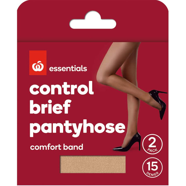 Sheer 15 denier pantyhose with reinforced toes, includes 2 pairs designed for comfort and durability.