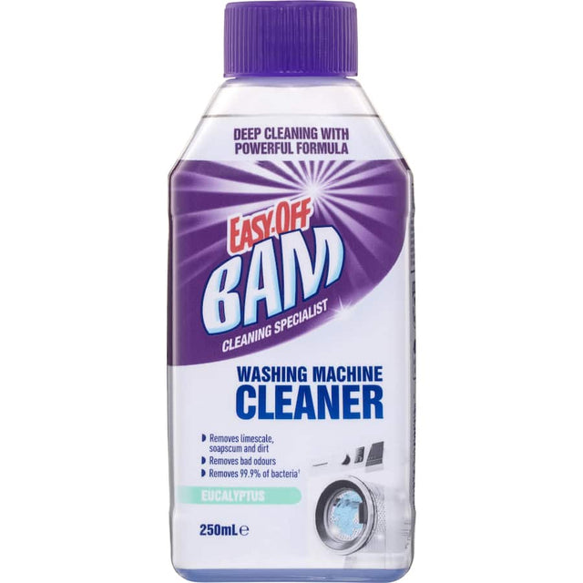 Powerful washing machine cleaner eliminating 99.9% bacteria and leaving a fresh eucalyptus scent for optimal hygiene.