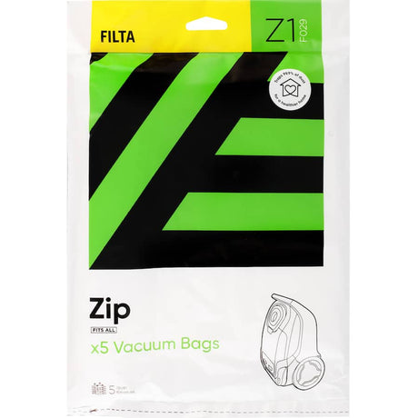 Filta Vacuum Bags Zip Microfibre featuring 5-layer filtration, captures 99.9% of dust for a healthier home.