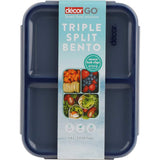 Decor Go Bento Lunch Box Triple Split, featuring 3 compartments, secure clips, and BPA-free materials for fresh, organized meals.