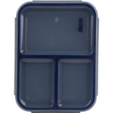Triple split bento lunch box with secure clips, ideal for packing sandwiches, snacks, and fruits without wrappers.
