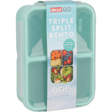 Alt text: "Decor Go Bento Lunch Box Triple Split with 4 secure clips, perfect for packing sandwiches, fruits, and snacks."
