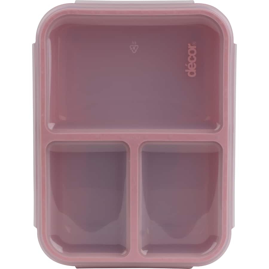 Decor Go Bento Lunch Box with triple split design, featuring secure clips for leak-proof, organized meals on the go.