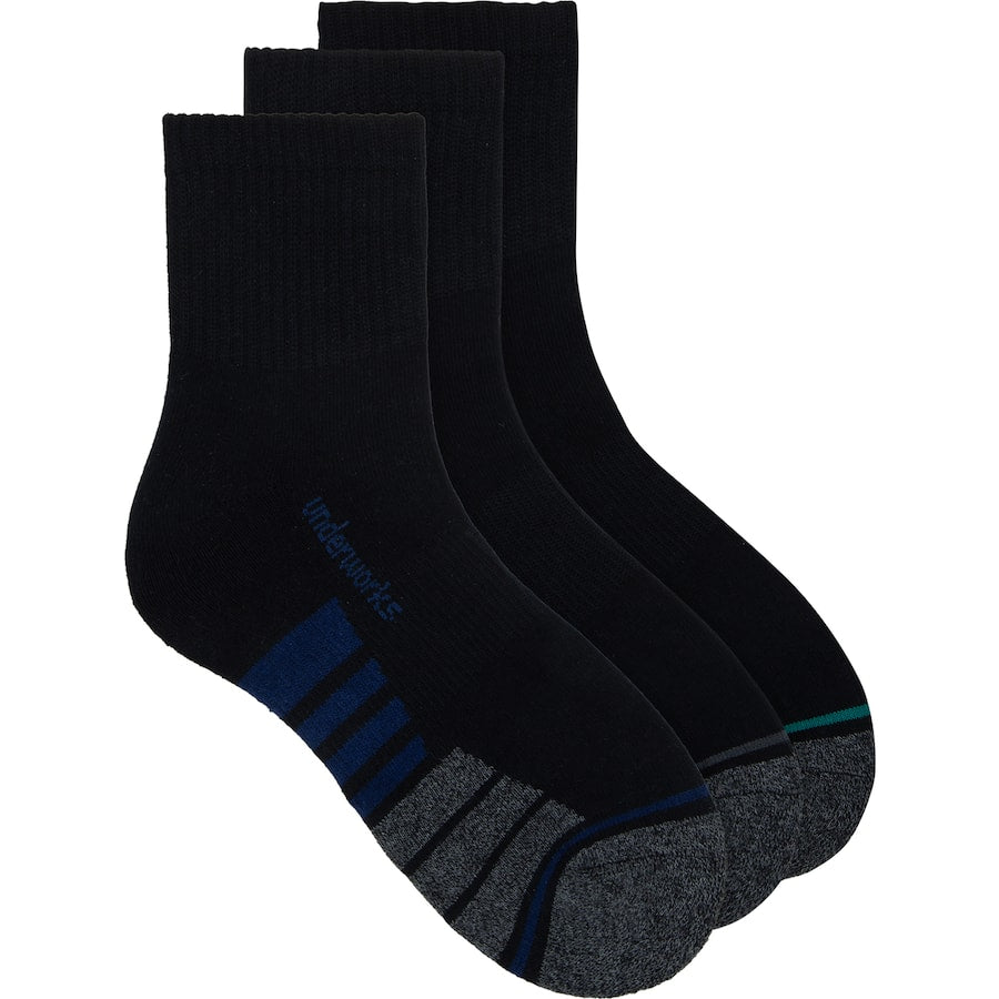 Underworks Mens Socks Sport Qtr Crew Size 7-10 3pack