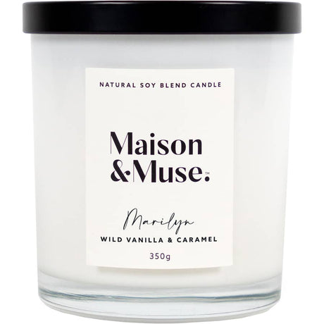 Luxury scented candle featuring vanilla and caramel in a stylish recyclable jar, perfect for creating a soothing home ambiance.