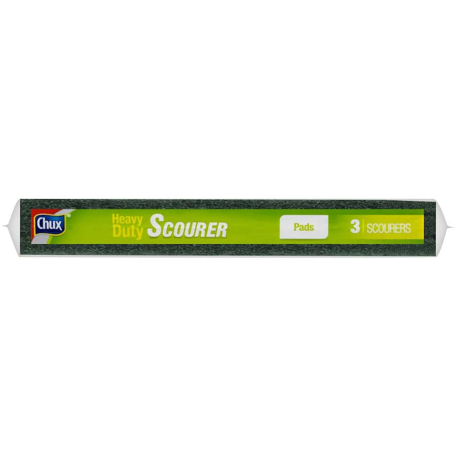 Chux Scourer Heavy Duty Pads for tough cleaning, featuring an angled shape for easy use in corners and on stubborn grime.