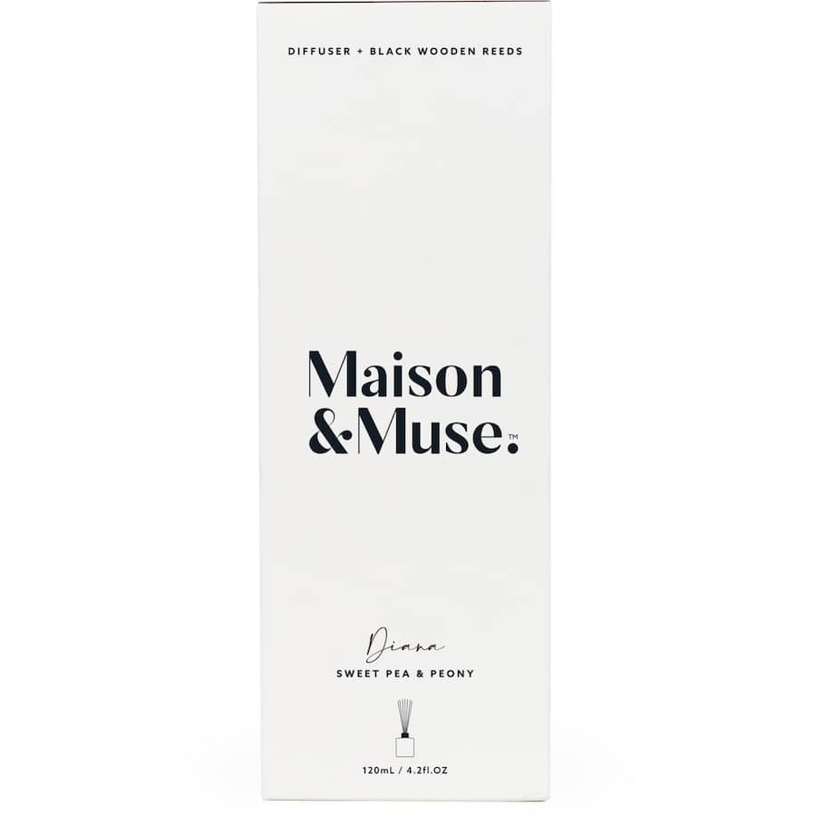 Luxurious Maison & Muse diffuser with Sweet Pea & Peony scent in a stylish glass decanter, lasting up to 55 days.