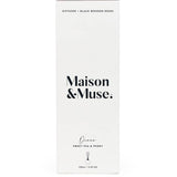 Luxurious Maison & Muse diffuser with Sweet Pea & Peony scent in a stylish glass decanter, lasting up to 55 days.