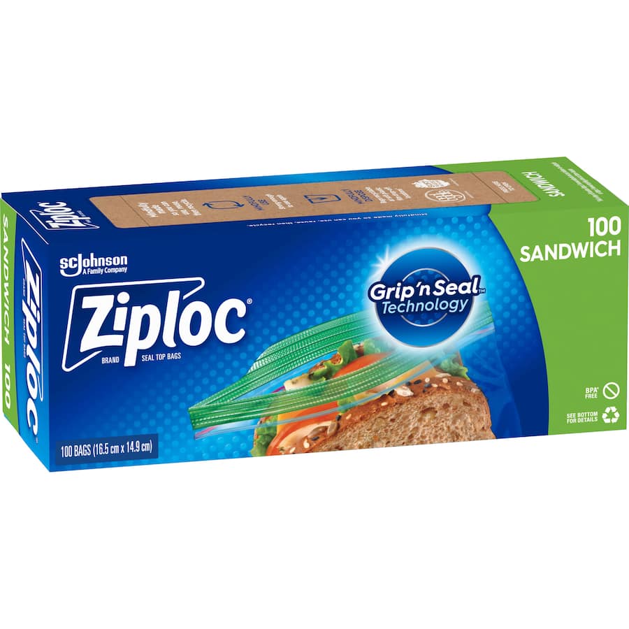 Ziploc Sandwich Bags with easy open tabs, perfect for keeping sandwiches and snacks fresh for lunches and on-the-go meals.