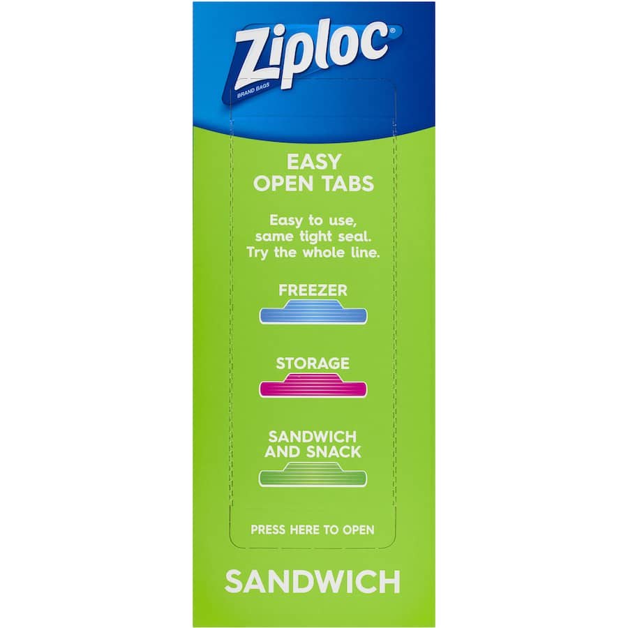 Ziploc Sandwich Bags with easy open tabs, perfect for keeping sandwiches and snacks fresh and secure on the go.