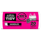 Eco-friendly large white kitchen tidy liners, 100% recycled, extra thick with ties, perfect for 37L bin waste disposal.