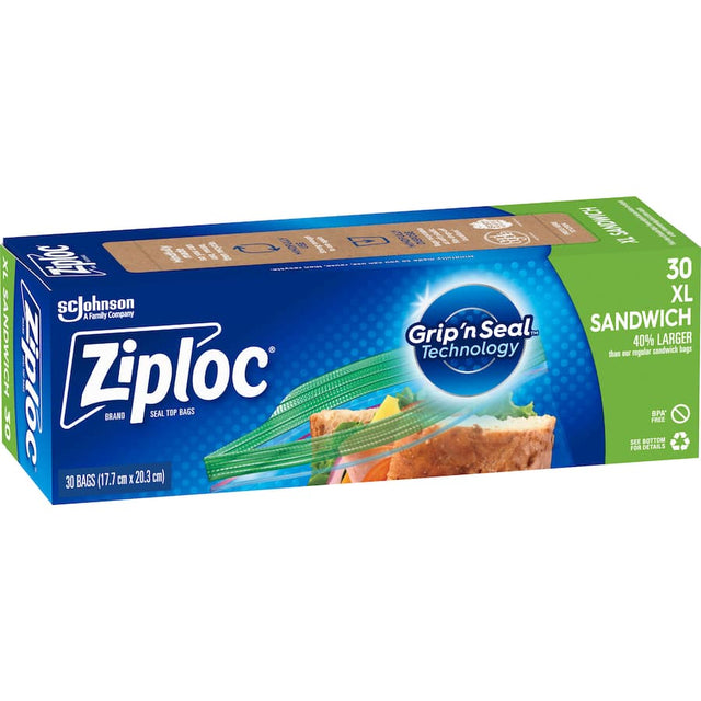 Extra-large Ziploc sandwich bags with easy open tabs, ideal for packing big sandwiches and keeping food fresh.