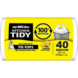 Eco-friendly medium-sized black bin liners (51 x 65 cm) with lemon scent, made from 100% recycled plastic for 27L bins.