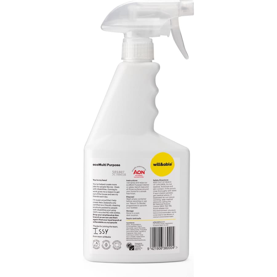 Eco-friendly multi-purpose cleaner in Spring Floral, effective on grease, promotes sustainability and supports jobs for disabled Kiwis.