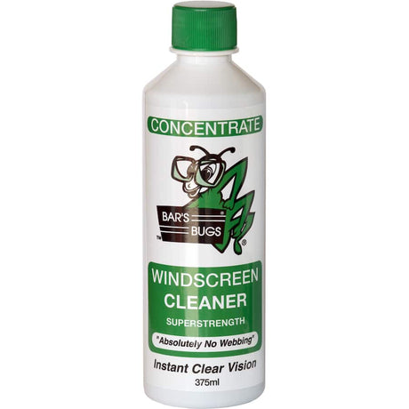 Bars Bugs Windscreen Cleaner bottle showcasing its powerful formula for streak-free visibility and bug removal on any vehicle.