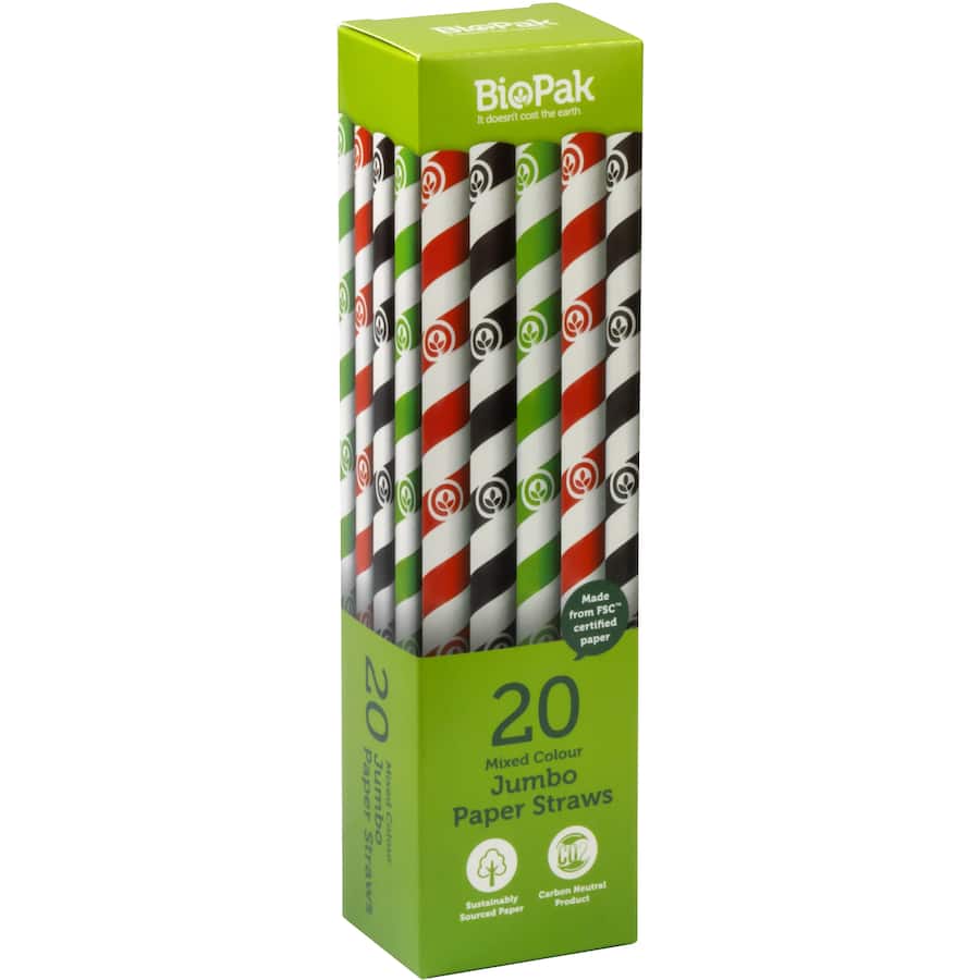 Biopak Biostraws Mixed Colour 10mm X 197mm 20pack