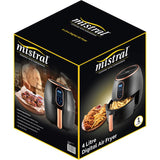 Mistral 4L Air Fryer Digital with blue LED display, 8 cooking presets, and non-stick basket for healthier meals with less oil.