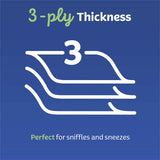 Kleenex Large N Thick 3-ply tissues, offering softness, strength, and absorbency for everyday use and comfort during sniffles.