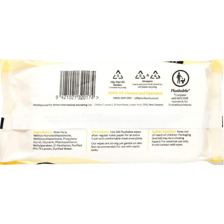 Silk Personal Wipes Flushable with aloe vera for gentle cleansing, eco-friendly, portable, and perfect for travel and home use.