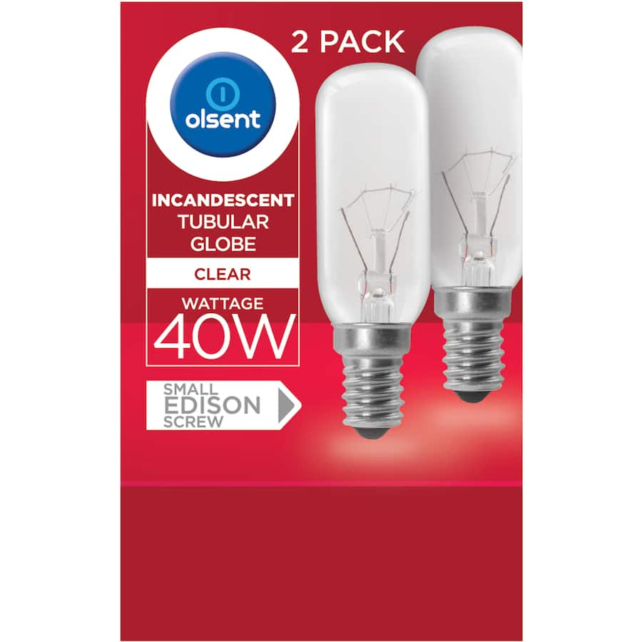 Olsent pilot light bulb, 40W clear tubular design for bright, elegant illumination in various settings.