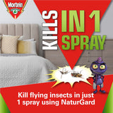 Mortein Naturgard Flying Insect Killer in eucalyptus scent, quickly eliminates flying pests with plant-based ingredients.
