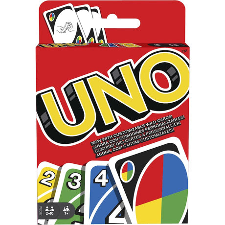 Uno Playing Cards featuring colorful cards, customizable wild cards, and action cards for exciting family game nights.