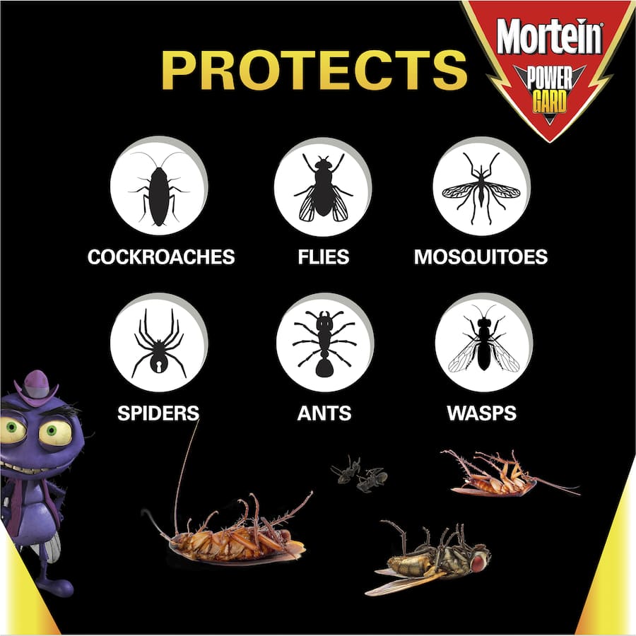 Mortein Powerguard 350g outdoor insect spray creates a protective barrier against crawling pests for up to 9 months.