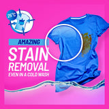 Vanish Napisan Oxi Action Stain Remover powder effectively removes tough stains while being safe on colors and whites.