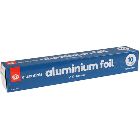 Premium 30cm x 10m aluminum foil for cooking, baking, and food storage, featuring embossed design for added strength.