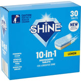 Shine 10 In 1 Dishwasher Tablets Lemon pack powerful cleaning and freshness in one eco-friendly tablet for spotless dishes.