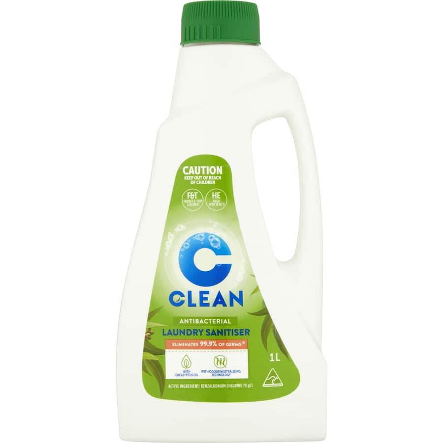 Eucalyptus laundry sanitiser eliminates 99.9% of bacteria, freshens fabrics, and is safe for sensitive skin.