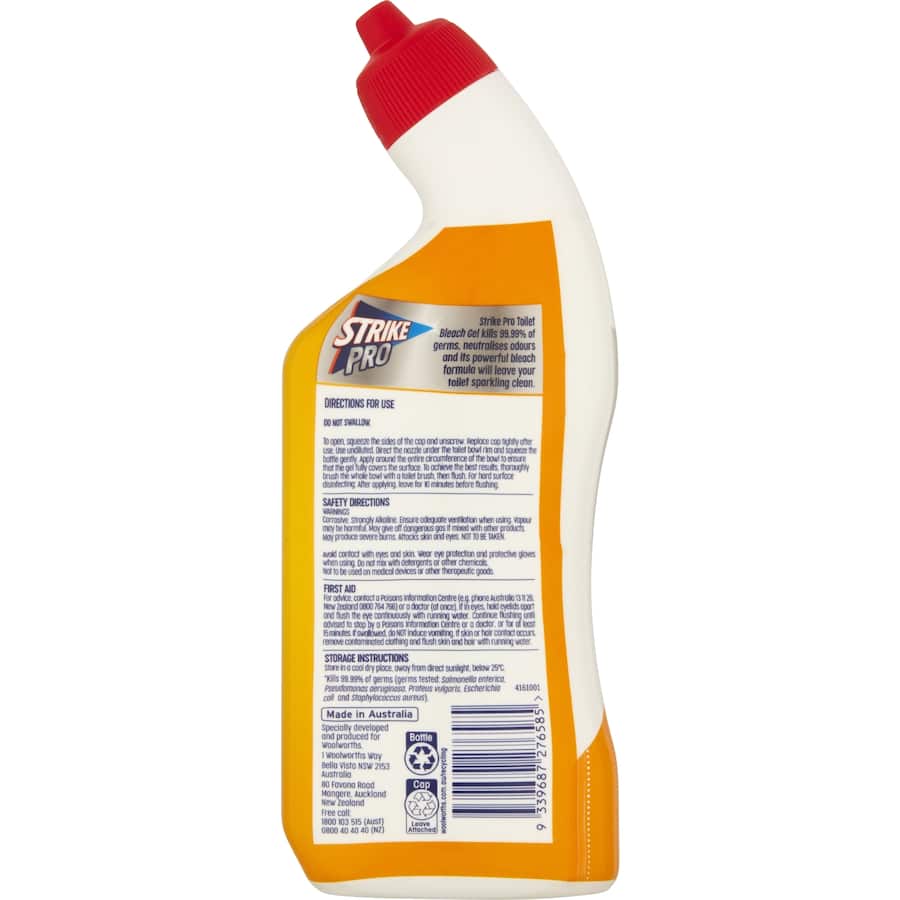 Lemon-scented bleach gel toilet cleaner combats stains and germs for a sparkling, odor-free bathroom.