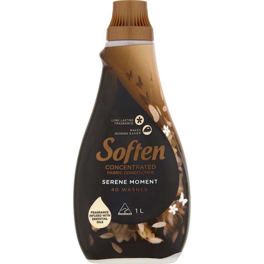 Luxurious concentrated fabric softener for soft, fragrant laundry; reduces wrinkles and static cling for a serene wash experience.