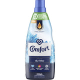 Comfort Fabric Softener in Sky Blue, enhancing softness and freshness with a revitalizing fragrance, while protecting colors and fibers.