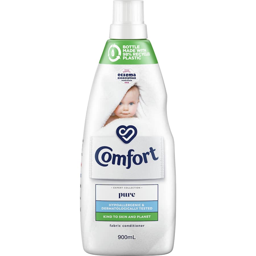 Comfort Fabric Softener Conditioner Pure White in eco-friendly packaging, offering hypoallergenic softness and long-lasting freshness.
