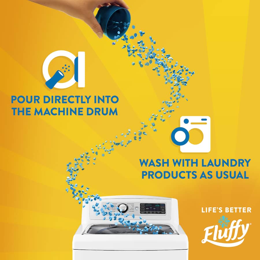 Fluffy Fabric Freshener scent booster beads in Cloud Nine scent, adding long-lasting freshness and delightful aroma to laundry.