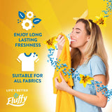 Fluffy Fabric Freshener Cloud Nine Scent Booster beads add long-lasting freshness and a dreamy bluebell aroma to laundry.