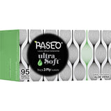 Paseo Ultra Soft Aloe Vera Facial Tissues box featuring eco-friendly design, infused with aloe for softness and comfort.
