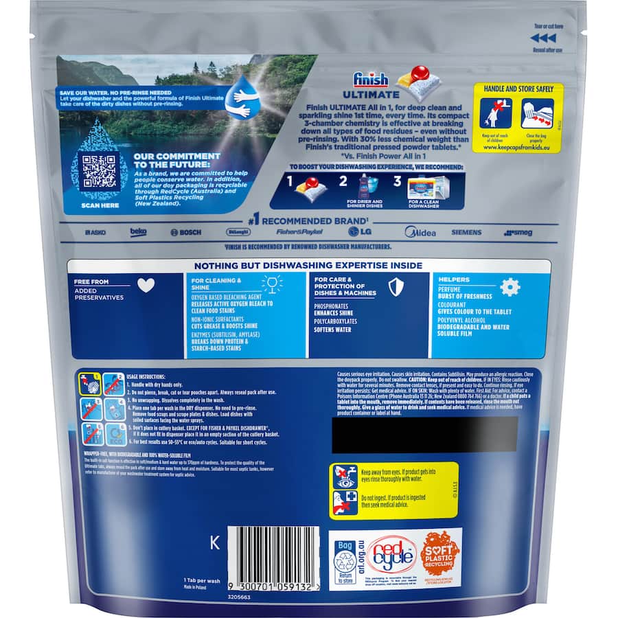 Finish Dishwasher Tablets Ultimate All In One Lemon effectively remove stubborn stains and provide a deep clean with a sparkling finish.
