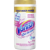 Vanish Napisan Gold Crystal White Powder for tough stain removal, chlorine-free, cold cycle booster for brilliant white fabrics.