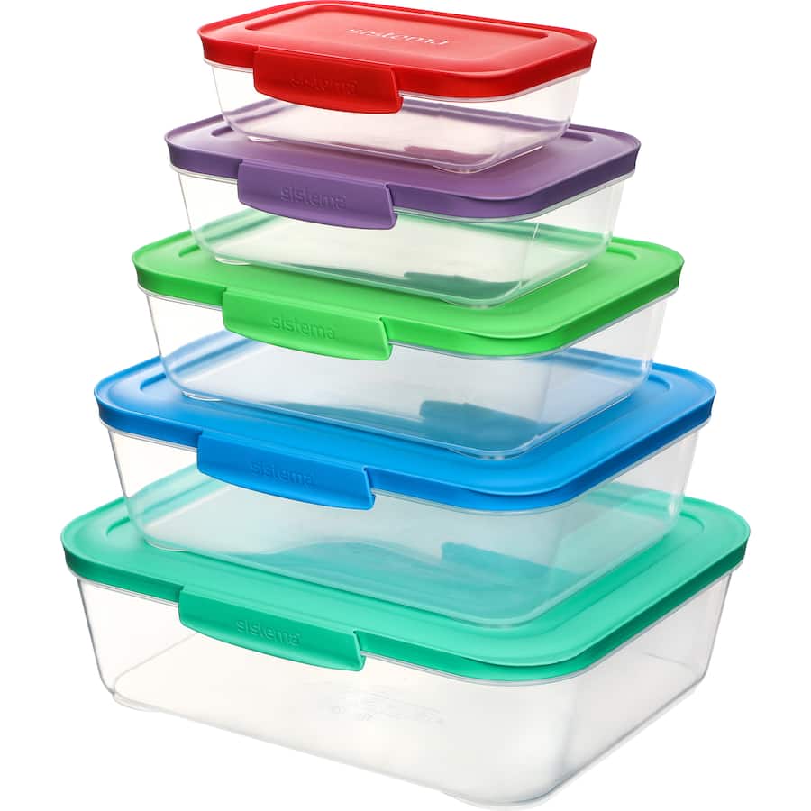 Clear stackable storage containers designed for efficient kitchen organization and space-saving; BPA-free and versatile.