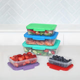Clear, stackable Sistema Nest It Containers designed for efficient space-saving kitchen organization and food storage.