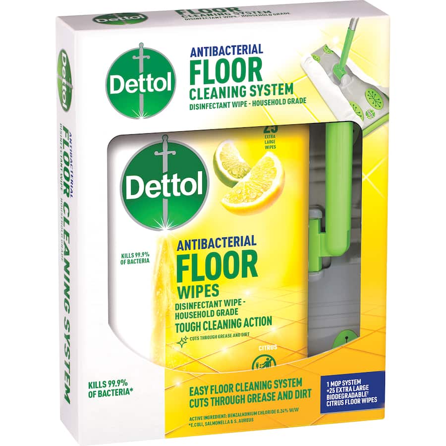 Dettol Floor Cleaning System & Wipes provide a powerful antibacterial clean for all hard surfaces, ensuring a hygienic home.