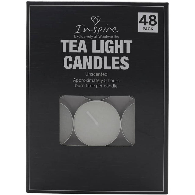 Unscented tealight candles, 5-hour burn, perfect for creating a cozy ambiance for any occasion or decor.