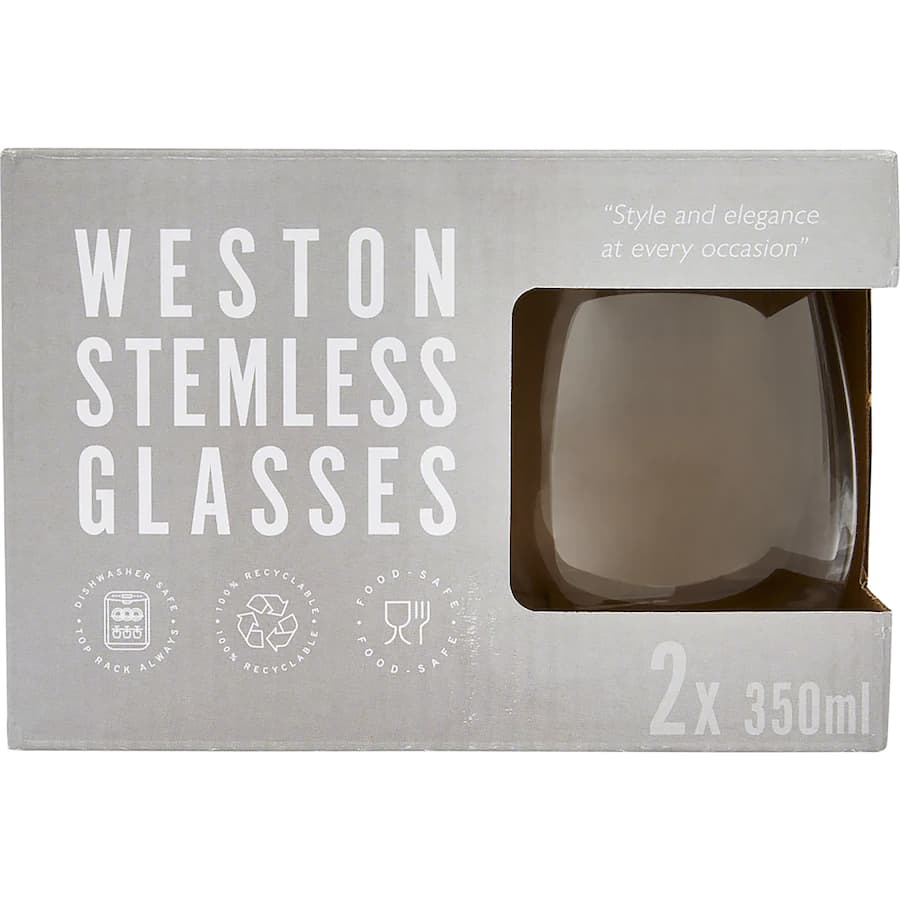 Sleek Weston Stemless Glasses crafted from premium glass, perfect for wine, cocktails, and elegant entertaining.